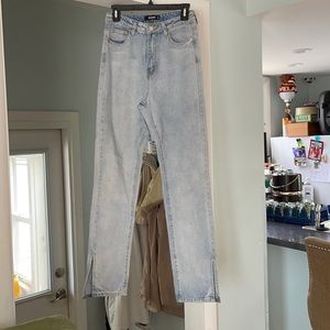 Missguided split hem blue jeans